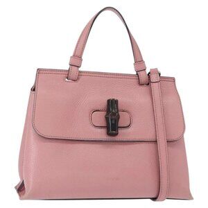 GUCCI Bamboo Daily Hand Bag Leather 2way Pink Silver 370831 Auth 153982